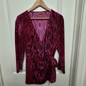 Anne Klein Pink Snakeskin Faux Wrap Top XL Surplice, Office to Date-Night Ready